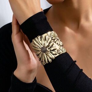 Gold Floral Cuff Bracelet